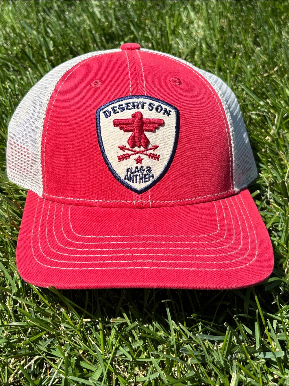 Red & White Mesh Trucker Cap